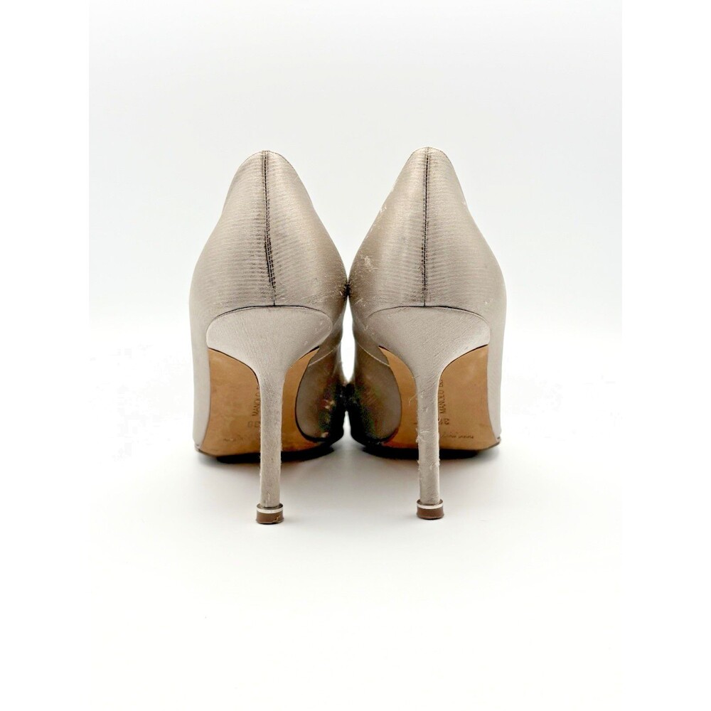 Manolo Blahnik Light Grey Satin Hangisi Rhinestone Embellished Heels Size EU 38 - Picture 11 of 15